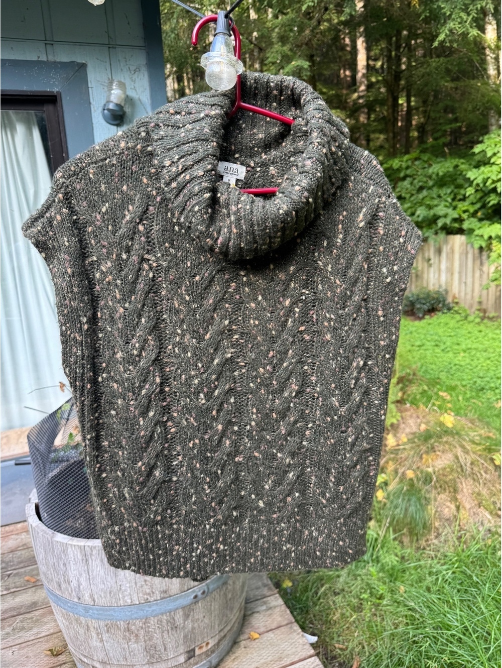 ana Medium Speckled Green Cable Knit Sleeveless Turtleneck Sweater
